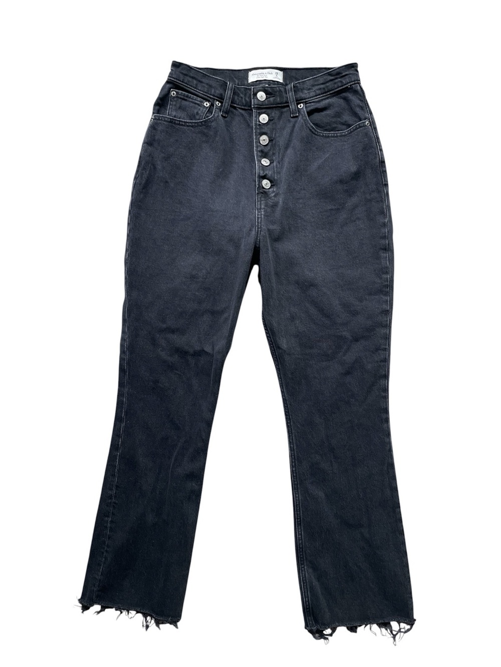Abercrombie Kick Flare Ultra High Rise Curve Love Black Denim Button 6 / 28 Long